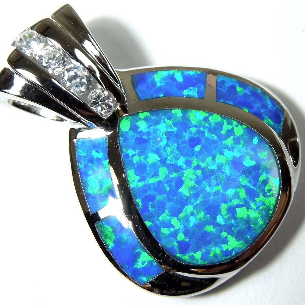 Blue Fire Opal,White Topaz Sterling Silver Pendant